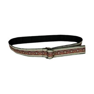 Derin Floral Boho Print Fabric D-Ring Belt One Size Black Red Festival Tapestry